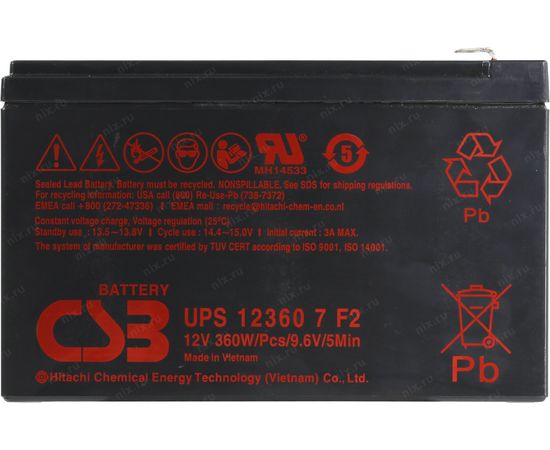  АКБ для ИБП 12В 7.5Ач CSB UPS 12360 7 F2, 2 кг, (ШхГхВ) 151х65х100 мм 