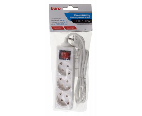  Сетевой удлинитель Buro BU-PS3.1/W 1.5м (3 розетки) белый 