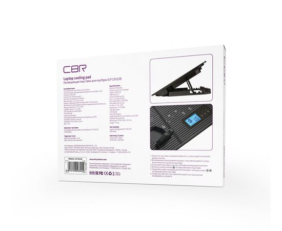  Подставка для ноутбука CBR CLP 15512D, 15,6", 370x265x32 мм, с охлаждением, 2xUSB, вентиляторы 2х110 мм, 51 CFM, LED-подсветка, LCD-дисплей 