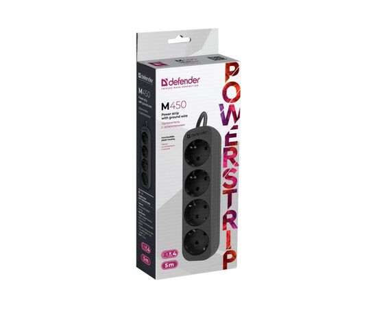  Удлинитель Defender M450 (99327) 5.0 м, 4 розетки, черный 