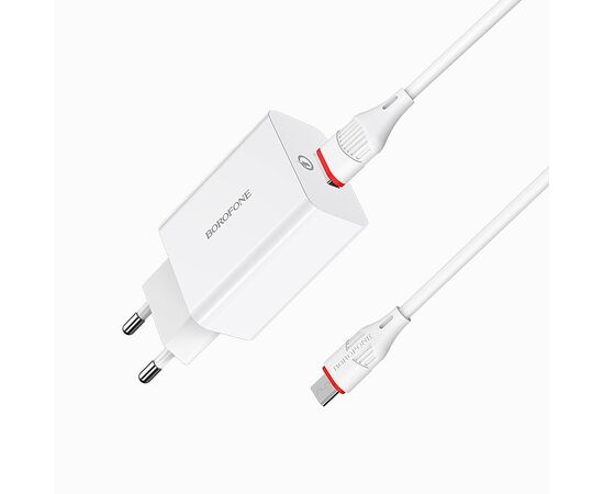  Адаптер Сетевой с кабелем Borofone BA21A Long QC3.0 1USB/5V/3A +micro USB (white) 
