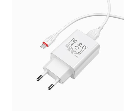  Адаптер Сетевой с кабелем Borofone BA21A Long QC3.0 1USB/5V/3A +micro USB (white) 