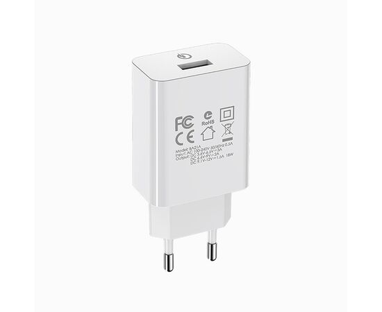  Адаптер Сетевой с кабелем Borofone BA21A Long QC3.0 1USB/5V/3A +micro USB (white) 