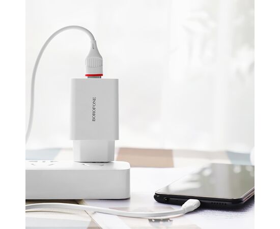  Адаптер Сетевой с кабелем Borofone BA21A Long QC3.0 1USB/5V/3A +micro USB (white) 