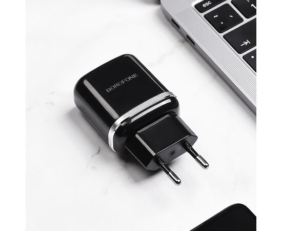  Адаптер Сетевой с кабелем Borofone BA36A High 1USB/5V/3A QC3.0 +micro USB (black) 