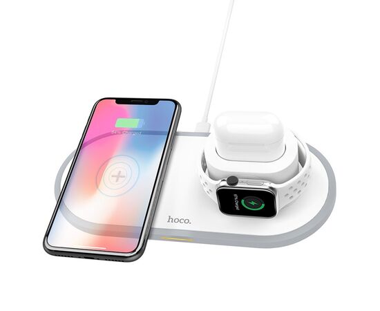  ЗУ Сетевое Беспроводное Hoco CW21 Wisdom 3-in-1 (white) 