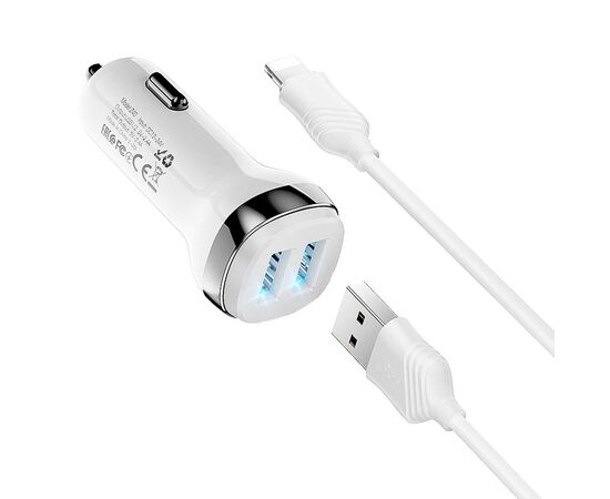  Адаптер Автомобильный с кабелем Hoco Z40 Superior 2USB/5V/2.4A +lightning (white) 