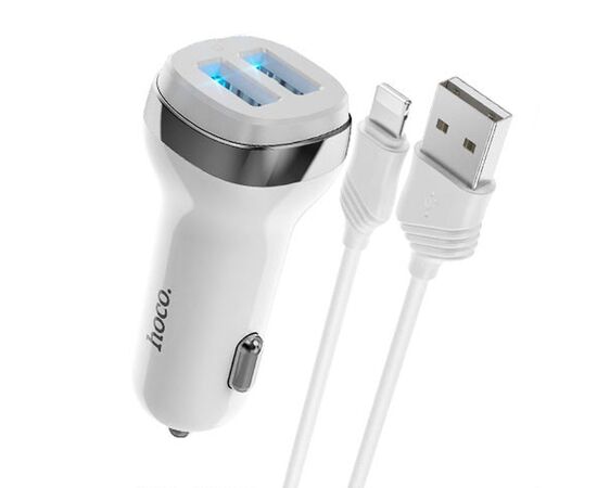  Адаптер Автомобильный с кабелем Hoco Z40 Superior 2USB/5V/2.4A +lightning (white) 