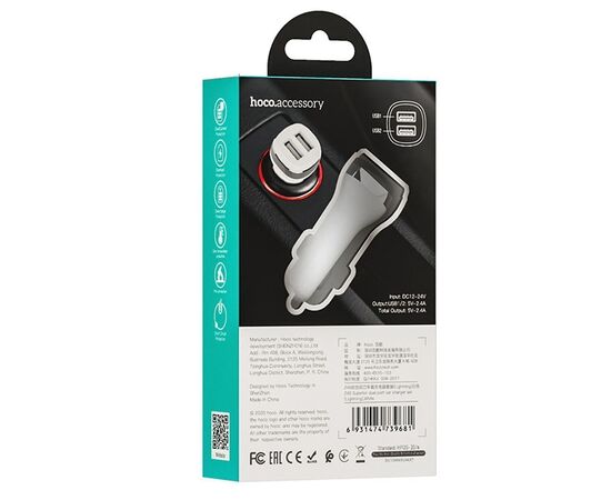  Адаптер Автомобильный с кабелем Hoco Z40 Superior 2USB/5V/2.4A +lightning (white) 