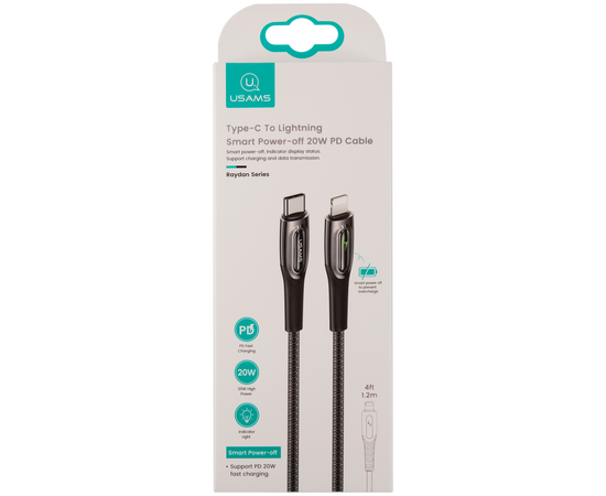  Дата-Кабель USAMS US-SJ518 Type-C - Lightning PD быстрая зарядка 20W, (1.2 m), черный (SJ518USB01) 