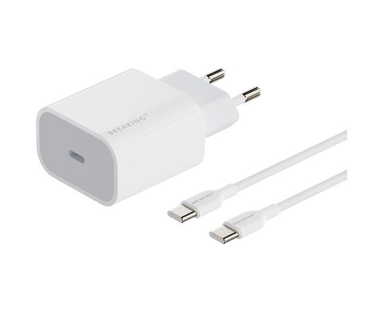  СЗУ Breaking WC07, USB-C, PD 20W + кабель Type-C - Type-C (Белый) 
