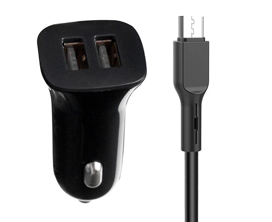  Адаптер Автомобильный с кабелем SKYDOLPHIN SZ08V 2USB/5V/2.4A +micro USB (black) (206560) 