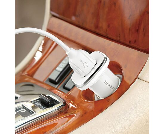  Блок питания автомобильный 1 USB Borofone, BZ12A, Lasting power, 3A, пластик, QC3.0, кабель микро USB, цвет: белый (1/44/176) 