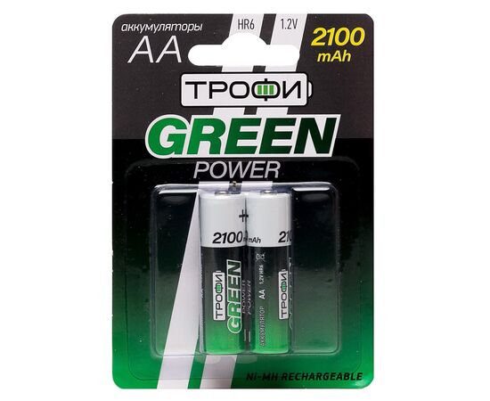  Аккумулятор AA Трофи HR6 (2-BL) Ni-MH 2100 mAh (20/240) (green) (211744) 