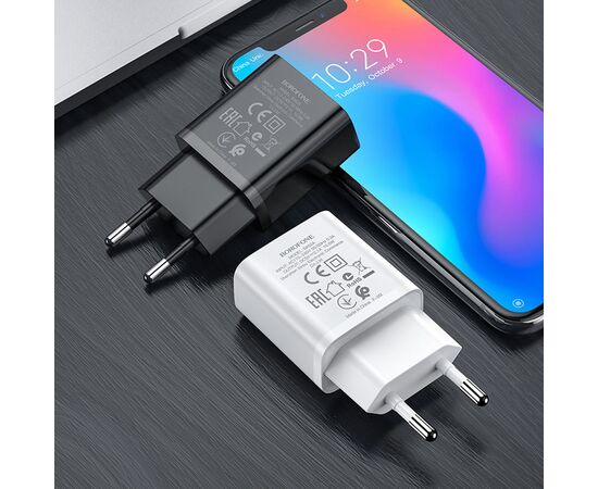  Блок питания сетевой 1 USB HOCO, C72Q, Glorious, 3A, пластик, QC3.0, кабель микро USB, цвет: белый 
