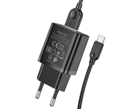  Блок питания сетевой 1 USB HOCO, C72Q, Glorious, 3A, пластик, QC3.0, кабель микро USB, цвет: белый 