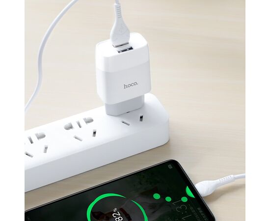  Блок питания сетевой 2 USB HOCO, C73A, Glorious, 2400mA, пластик, кабель Type-C, цвет: белый(1/30/180) 