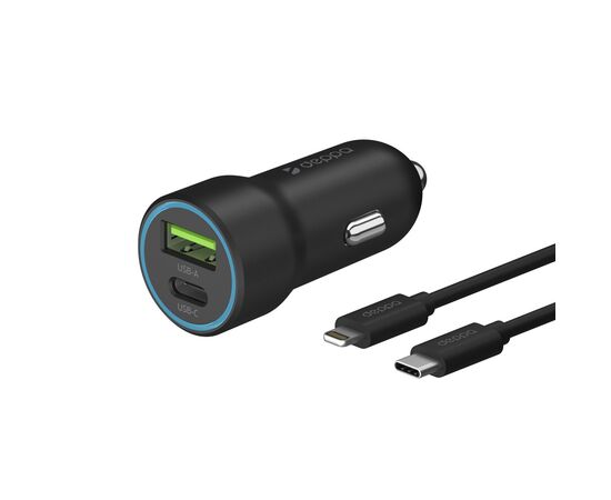  АЗУ USB-C + USB A, PD 3.0, QC 3.0, 20W, дата-кабель USB-C - Lightning (MFI), 1.2м, черный, Deppa, 11297 
