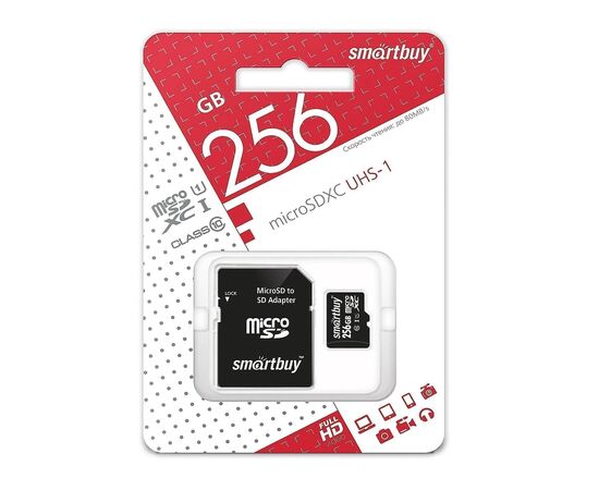  Карта флэш-памяти MicroSD 256 Гб Smart Buy +SD адаптер (class 10) UHC-1 (125646) 
