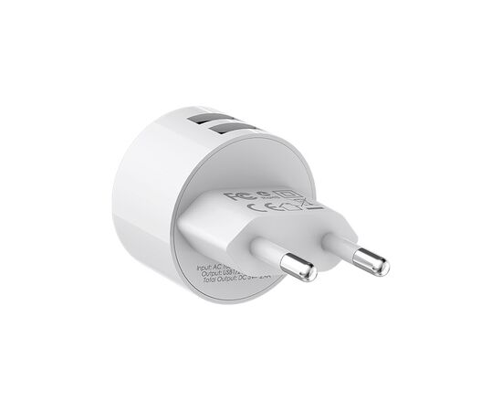  Блок питания сетевой 2 USB Borofone, BA23A, BRILLIANT, 2.4A, пластик, цвет: белый (1/48/288) 