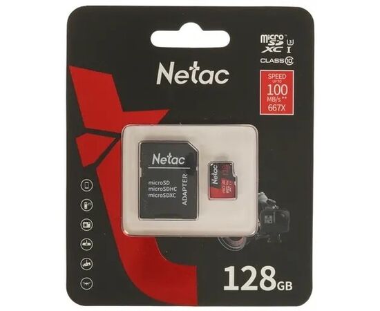  Карта памяти microSDHC Netac P500 PRO (NT02P500PRO-128G-R) 128GB (с SD адаптером) 100MB/s 