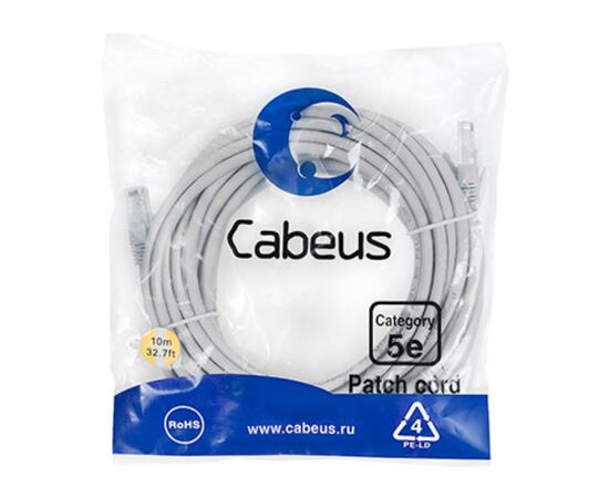  Патч-корд Cabeus (PC-UTP-RJ45-Cat.5e-10m) U/UTP, категория 5е, 2xRJ45/8p8c, неэкранированный, серый, PVC, 10м 