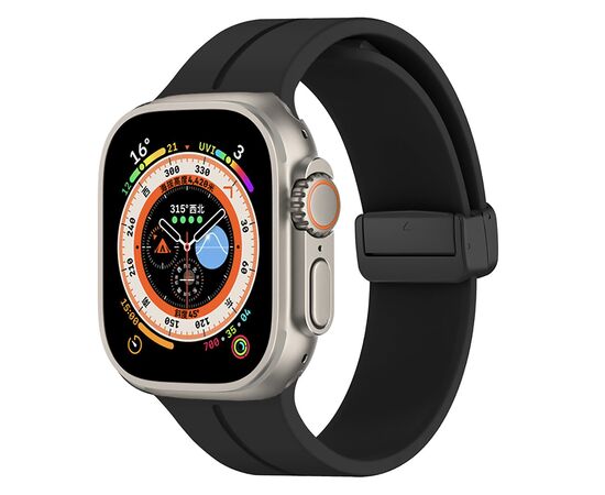  Ремешок на магнитной застёжки-бабочки APW29  для Apple Watch 38/40/41мм  / Браслет силиконовый с soft touch (соф тач) покрытием для Smart X7 mini/Smart GS8 mini/ черный 