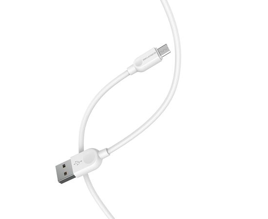  Кабель USB - микро USB Borofone BX14, 1.0м, круглый, 2.4A, силикон, цвет: белый (1/360) 