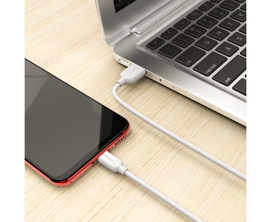  Кабель USB - микро USB Borofone BX14, 1.0м, круглый, 2.4A, силикон, цвет: белый (1/360) 