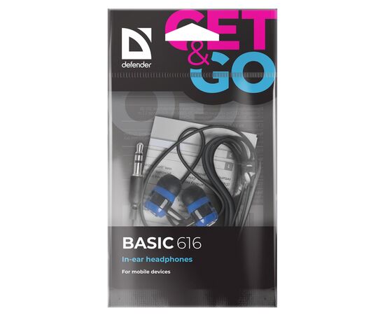  Проводные наушники с микрофоном внутриканальные Defender Basic-616 Jack 3,5 (black/blue) (212584) 