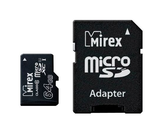  Карта памяти Mirex microSD 64GB Class 10 UHS-I (SD адаптер) (13613-AD10SD64) 