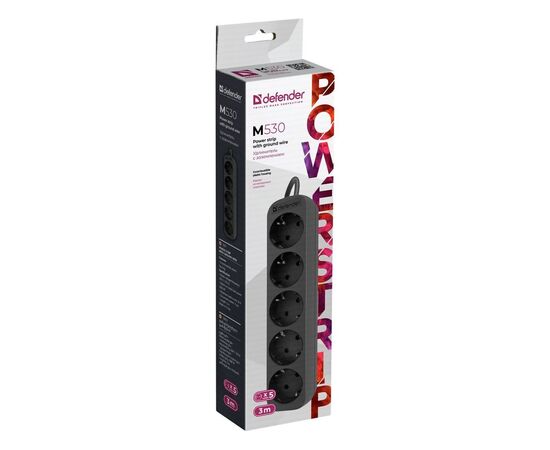  Удлинитель Defender M530 (99330) 3.0 м, 5 розеток, черный 