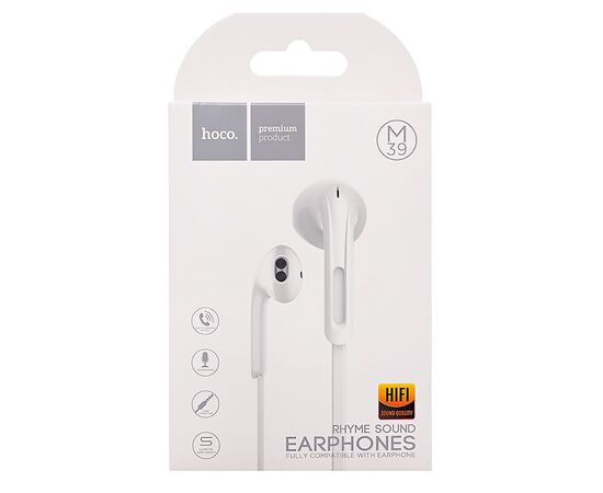  Проводные наушники с микрофоном вкладыши Hoco M39 Rhyme sound Jack 3,5 (white) (95225) 