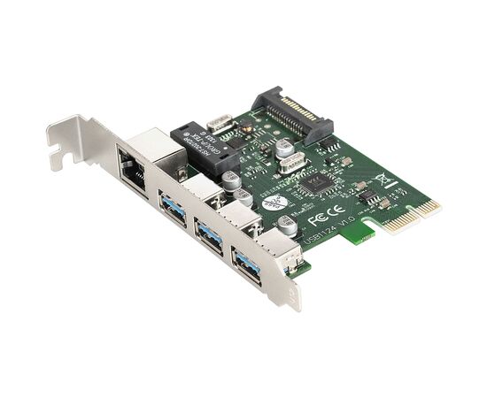  Контроллер сетевой ExeGate EXE-361 EX283714RUS (PCI-E x1 v2.0, 3*USB3.0 ext. + LAN UTP 1000Mbps, разъем доп.питания, Chipset VL805 + RTL8153B) 