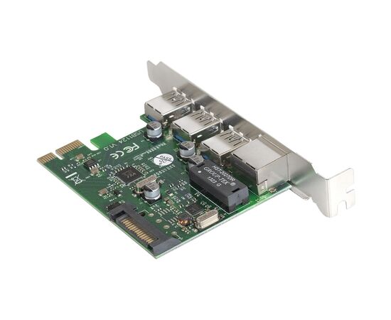  Контроллер сетевой ExeGate EXE-361 EX283714RUS (PCI-E x1 v2.0, 3*USB3.0 ext. + LAN UTP 1000Mbps, разъем доп.питания, Chipset VL805 + RTL8153B) 