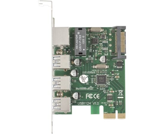  Контроллер сетевой ExeGate EXE-361 EX283714RUS (PCI-E x1 v2.0, 3*USB3.0 ext. + LAN UTP 1000Mbps, разъем доп.питания, Chipset VL805 + RTL8153B) 