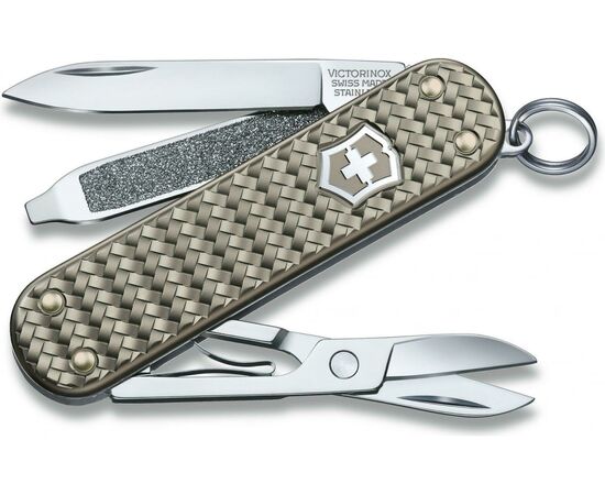  Нож-брелок Victorinox Classic SD Precious Alox 0.6221.4031G 58мм, 5 функций, Infinite Grey (подар. упаковка) 