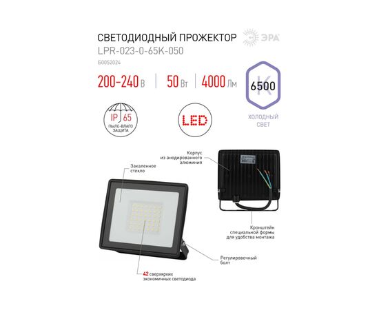  Прожектор уличный ЭРА LPR-023-0-65K-050 (Б0052024) 