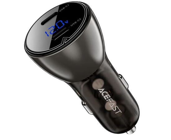  АЗУ ACEFAST B10 metal car charger 60W (USB-C + USB-C) with digital display (черный) 