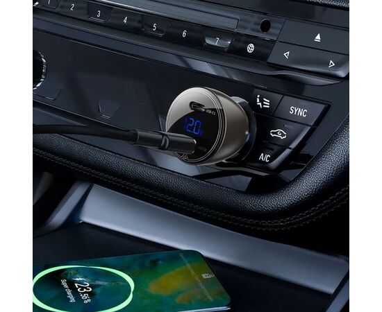  АЗУ ACEFAST B10 metal car charger 60W (USB-C + USB-C) with digital display (черный) 