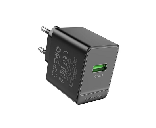  Блок питания сетевой 1 Type-C Borofone BAS15A Erudite, пластик, PD30Вт, QC3.0, цвет: чёрный (1/70/280) 