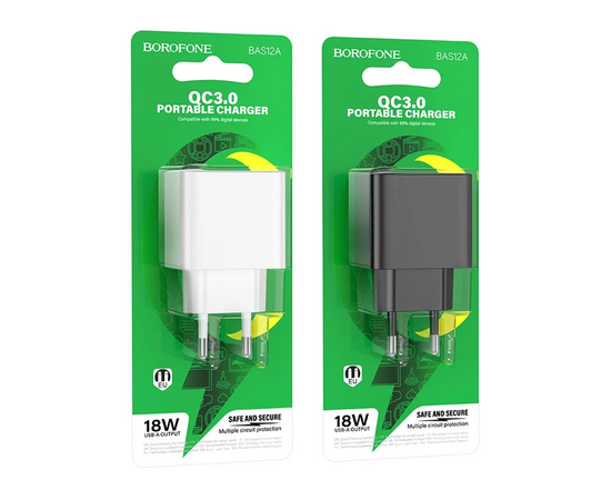  Блок питания сетевой 1 Type-C Borofone BAS15A Erudite, пластик, PD30Вт, QC3.0, цвет: чёрный (1/70/280) 