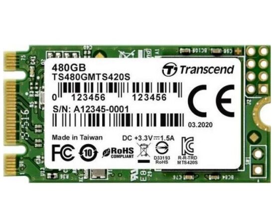  Внутренний SSD  Transcend  480GB  MTS420, SATA-III R/W - 500/560 MB/s, (M.2), 2242, 3D NAND 