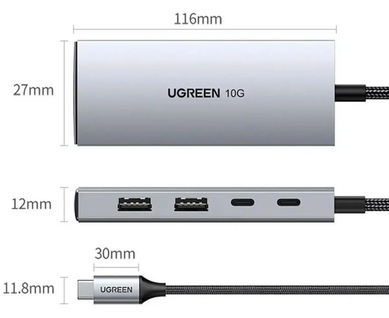  USB Hub UGREEN CM480 30758 USB-C To 2xUSB-A+2xUSB-C HUB without PD space gray 