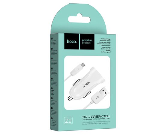  Автомобильное зарядное устройство HOCO Z2, 1xUSB с Кабелем USB - Micro, 1.5A, белый 