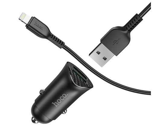  Автомобильное зарядное устройство HOCO Z39 Farsighted, 2xUSB с Кабелем USB - Lightning, 18W, черный 