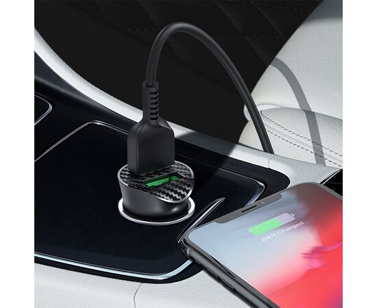  Автомобильное зарядное устройство HOCO Z39 Farsighted, 2xUSB с Кабелем USB - Lightning, 18W, черный 