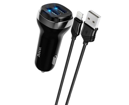  Автомобильное зарядное устройство HOCO Z40 Superior, 2xUSB с Кабелем USB - Lightning, 2.4A, черный 