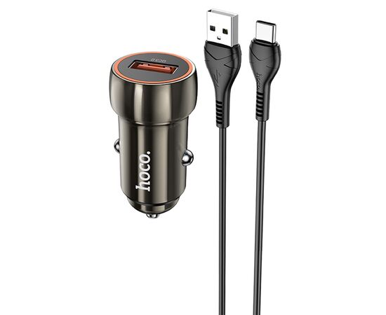  Автомобильное зарядное устройство HOCO Z46 Blue shield, 1xUSB с Кабелем USB - Type-C, 18W, серый металлик 