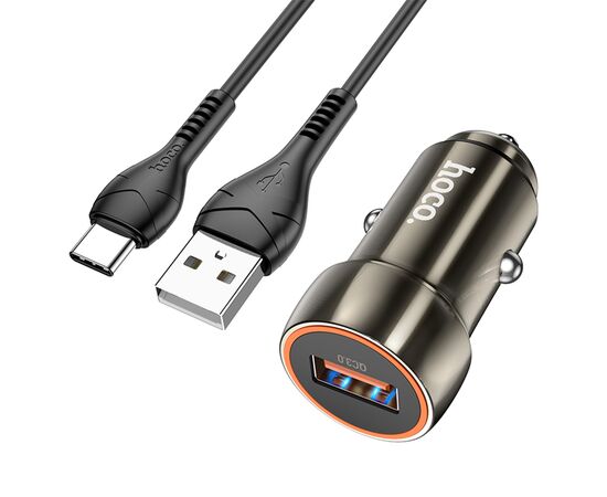  Автомобильное зарядное устройство HOCO Z46 Blue shield, 1xUSB с Кабелем USB - Type-C, 18W, серый металлик 